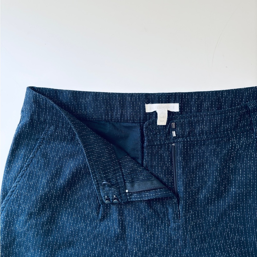 Eileen Fisher Organic Cotton Navy Blue Striped Trousers